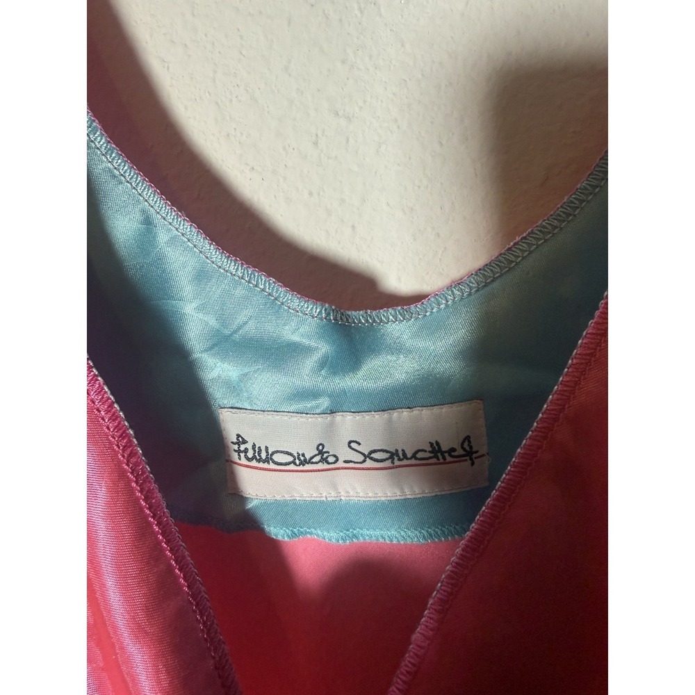 Fernando Sanchez Vtg Maxi Pink Floral Satin Slip Dress Size Large Rare - Picture 4 of 10